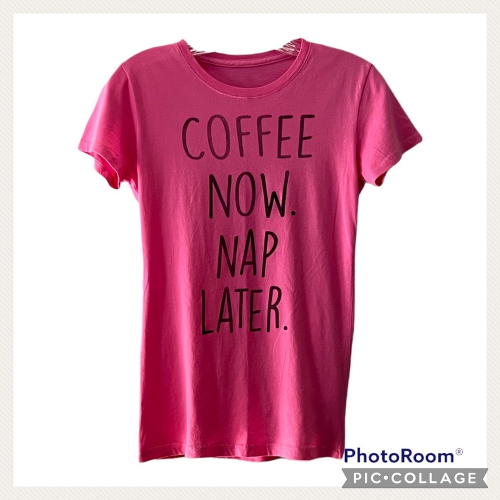 NEW! Pretty Pink & Black Coffee Tee Size M